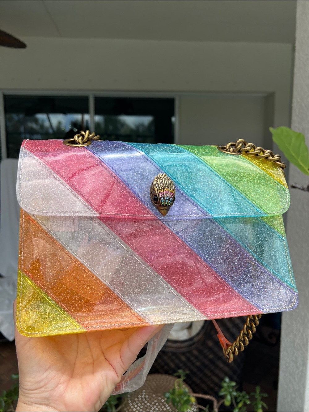 KURT GEIGER  Kensington Vinyl CLEAR RAINBOW GLITTERED crossbody / shoulder bag - Picture 13 of 15